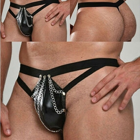 Mens Jock Men's Sexy Jock Artificial Leather T-Back Underwear - Picture 2 of 4